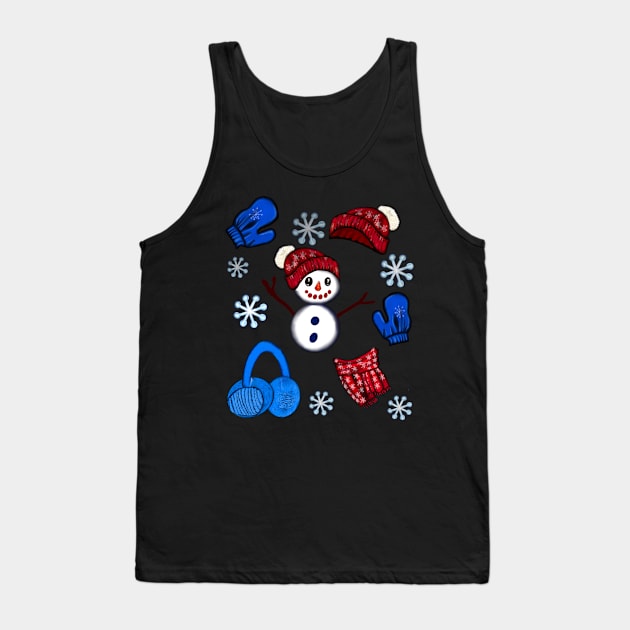 Winter Snowman hat mittens gloves scarf and snowflakes - pattern -  snug in a snowflake themed scarf Tank Top by Artonmytee